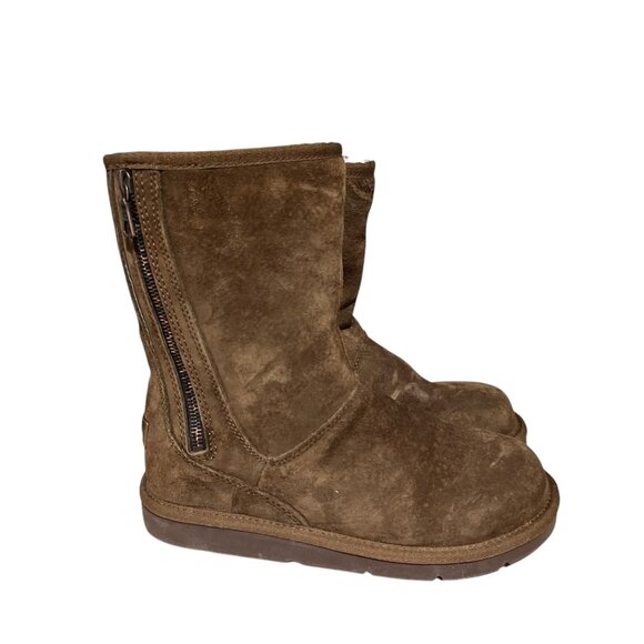 UGG Australia Mayfaire Chestnut Brown Leather & Sheepskin Zip Boots Size 7 - Picture 4 of 8